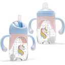 Hahaland Sippy Cups for Baby 6-12 Months - 2 in 1 Spout & Straw Unicorns Sippy Cups for Toddlers 1-3 No Spill Transition Weighted Straw Cup (1 Cup with 2 Nipples) Baby First Christmas Gifts