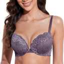 Deyllo Women’s Push Up Lace Bra Comfort Padded Underwire Bra Lift Up Add One Cup, 38C
