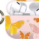 Silicone AirPods Pro Case Cover  Protective Shockproof & Dustproof AirPod Cover Case with Keychain - Printed Designs Compatitble with AirPods Pro (Butterfly/Pink)
