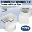 Sosation 2 Pcs 2"x3"x3" PVC Offset Downspout Drainage Adapter, Connects 2" X3" Downspout to 3" Round Sewer and Drain Pipe, Hub/spigot End, Universal Design to Fit All Types of 3" Round Drain Pipe Tile