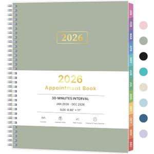 4 x 2026 Appointment Book, 30 Minutes-Hourly, Weekly  Monthly Calendar Planner 2026, Jan 2026 - Dec 2026, 8.5'' x 11'', 2026 Daily Planner with Tabs Pocket, Flexible Cover, Great for Office, Home, School (Pea Green)