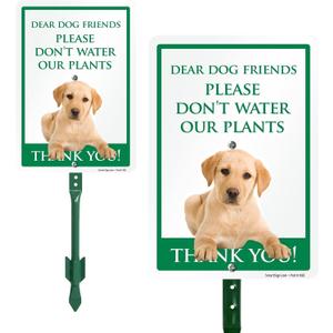 SmartSign Funny Don't Water Our Plants Dog Pee Yard Sign - 10"x7", 21.5 inch Tall Lawn Sign & Stake Kit, Cute Dog Graphic, 40 mil Laminated Rustproof Aluminum