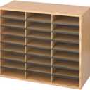 Safco Literature Organizer, 24 Compartments, Office and Classroom Mailbox with Adjustable Shelves, Wood Paper and Mail Sorter, Medium Oak, 23.5" x 29" x 12"