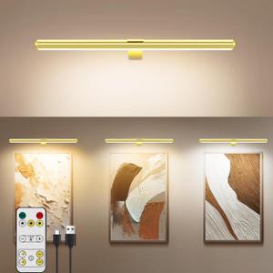 TINTINDOC 22'' Picture Light Gold for Painting with 3 Lighting,Rechargeable Wall Art Light for Painting Brightness Dimmable,Battery Display Accent Light for Picture Gallery Poster Frame Dartboard