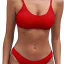 Fanuerg Women's Ribbed Bikini Sets Scoop Neck Cheeky Swimsuit Textured Two Piece Bathing Suit Red L