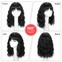Black Wig with Bangs for Women Synthetic 16 inch Medium Length Wavy Hair Natural Hair for Daily Party Use793-16C-1B