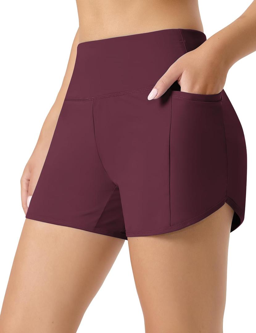 Emlovm Swim Shorts Women Tankini Shorts Tummy Control Boy Short with Liner High Waisted Swimsuit Bottoms Beach Bathing Suits 2026 Wine XX-Large (XXL)