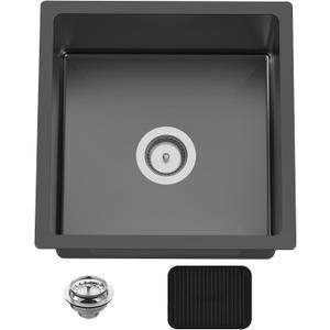 Black 18x18 In Undermount Kitchen And Bar Sink- Stainless Steel Single Bowl Kitchen Sink Modern Drop In Bar Sink With Silicon Mat,Drain Strainer Set Compatibility With Various Kitchen & Bar Style