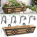2 Pack 24 Inch Railing Planter Boxes with PET Water Storage Tray & Coco Liner, Window Boxes Planters for Deck Railing, Metal Hanging Flower Box for Outdoor Balcony Fence and Patio Garden