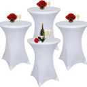 Albassa 4 Pack Cocktail Table Covers 32"x43" Spandex Stretch Highboy Top Tablecloth Fitted Round Table Cloths for Bar Wedding Cocktail Party Banquet Tables (4, White, 32"x 43")