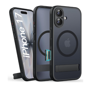 for iPhone 17 Magnetic Case with Stand, Camera Control Button, Compatible with MagSafe, Full Lens Protection, Rugged Military Grade Drop, Hard Translucent Matte Slim Case for iPhone 17, Black