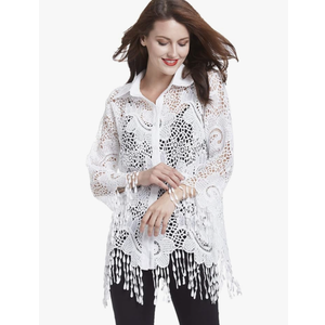 SIMPLY COUTURE Women's Long Sleeve Floral Mesh Button Down Blouse S