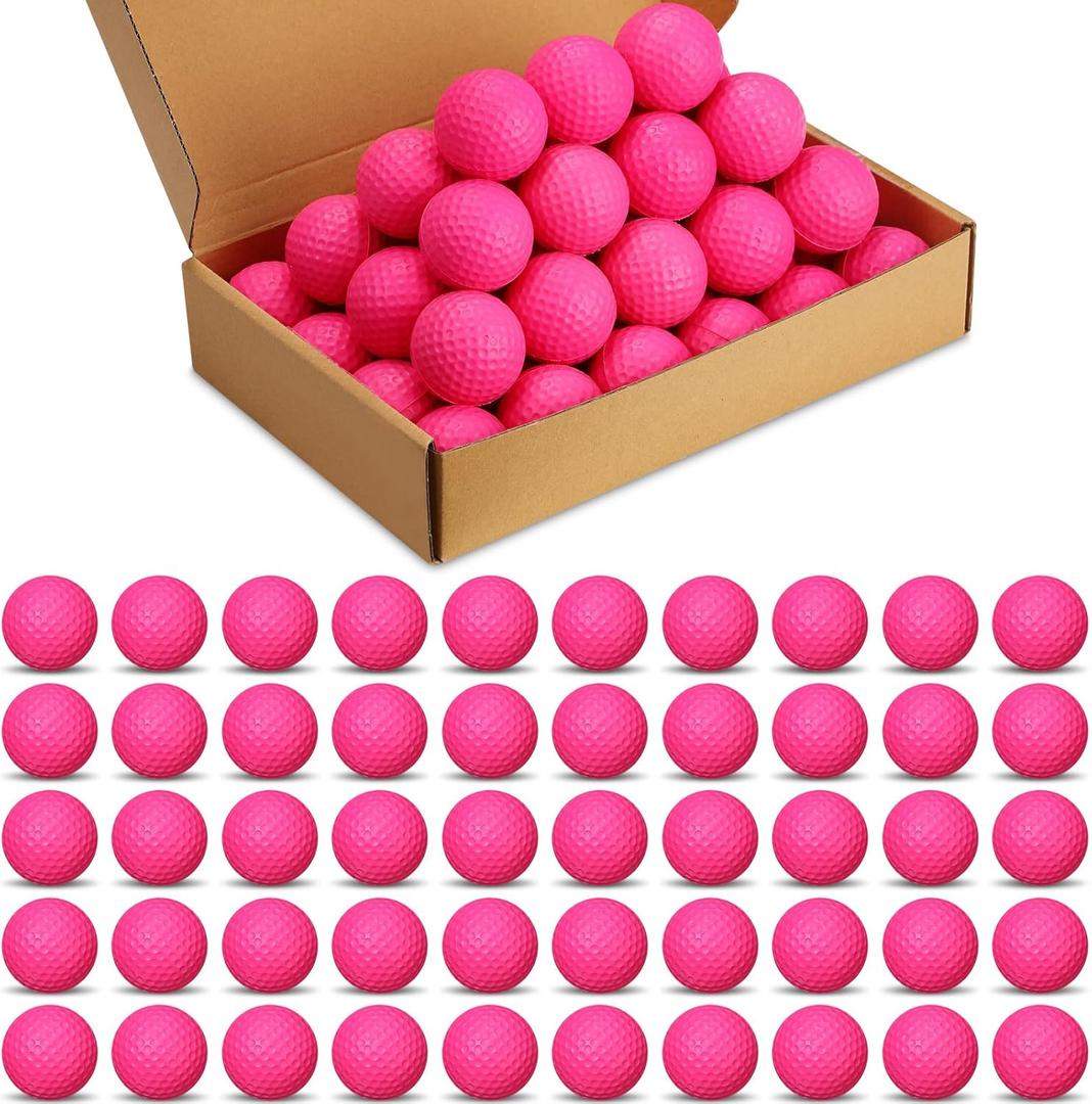 Yilloog 120 Pack Foam Golf Practice Balls Bulk, Soft Foam Balls for Golf Practice, Realistic Feel and Limited Flight Training for Indoor or Outdoor Party (Pink)