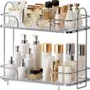 2 Tier Corner Bathroom Counter Organizer, Cosmetic Skincare Bathroom Countertop Perfume Tray Vanity, Kitchen Spice Corner Storage Shelf (Silver)