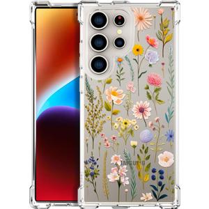 Compatible with Samsung Galaxy S24 Ultra Cases with Design, Cute Transparent Designer Phone Case for Women Girls Girly with Heavy Duty Protective Bumper (Clear Watercolor Floral)