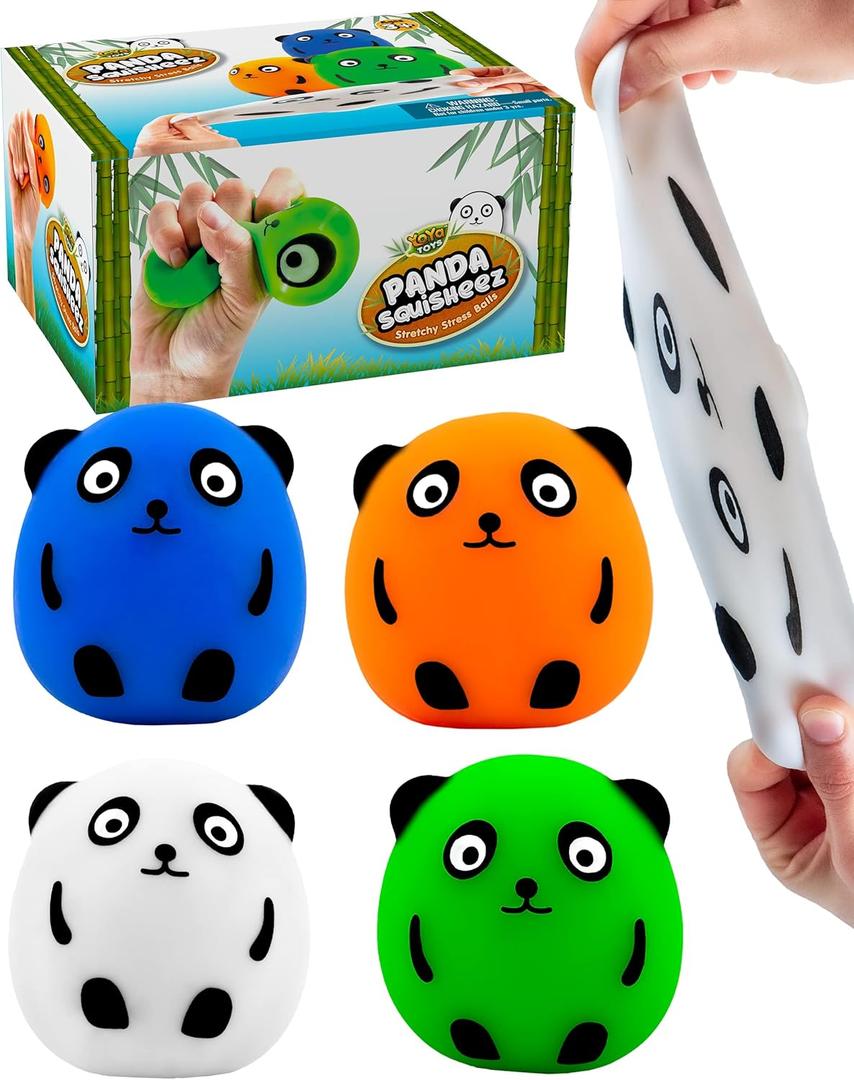 YoYa Toys Panda Squisheez Squishy Stress Relief Balls (Set of 4) | Stretchy Fidget Animal Shaped Toy for Boys, Girls & Adults | Colorful Squeezing Stretch Toy | Great for ADHD, Autism, Anxiety