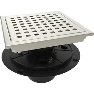 WEBANG 6 Inch Square Shower Floor Drain with Flange,Quadrato Pattern Grate Removable,Food-Grade SUS 304 Stainless Steel,Watermark&CUPC Certified,Brushed Nickel