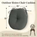 downluxe Bistro Chair Cushions for Patio Furniture, Water-Resistant Round Outdoor Chair Cushions Set of 2 with Non-Slip Ties, 15" x 15", Dark Grey