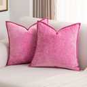 FUTEI Hot Pink Chenille Throw Pillow Covers 22x22 Inch Set of 2,Soft Cozy Bound Edge Design Cushion Case,Home Decor for Couch Bed Living Room