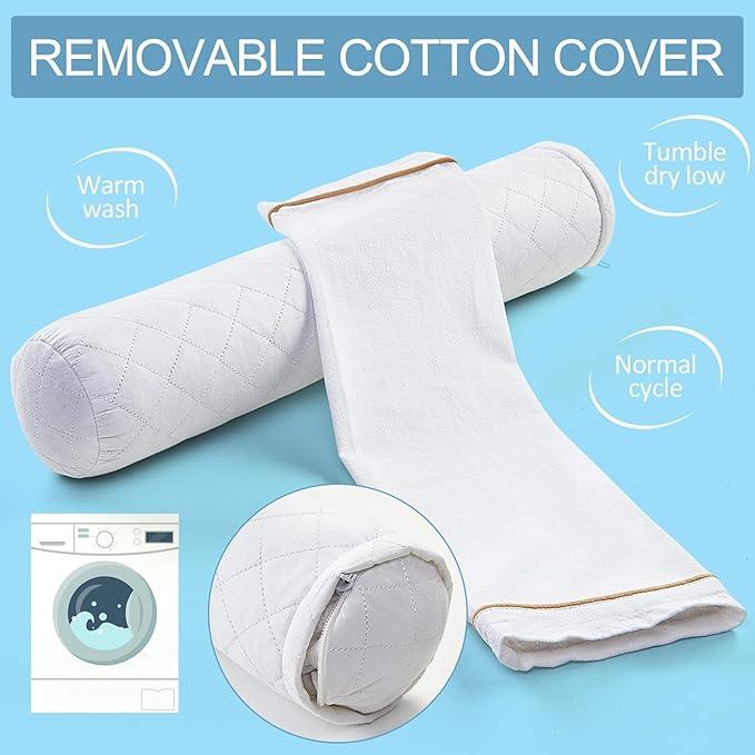 Buckwheat Pillow Adjustable Firm Organic Cotton Bolster Neck Roll Pillow for Pain Pain Relief Sleeping Round Support Cervical Pillows, White 3'' x 16''