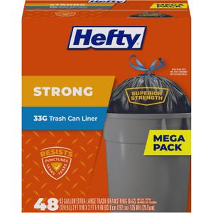 Hefty Strong Extra Large Trash Bags, Black, 33 Gallon, 48 Count