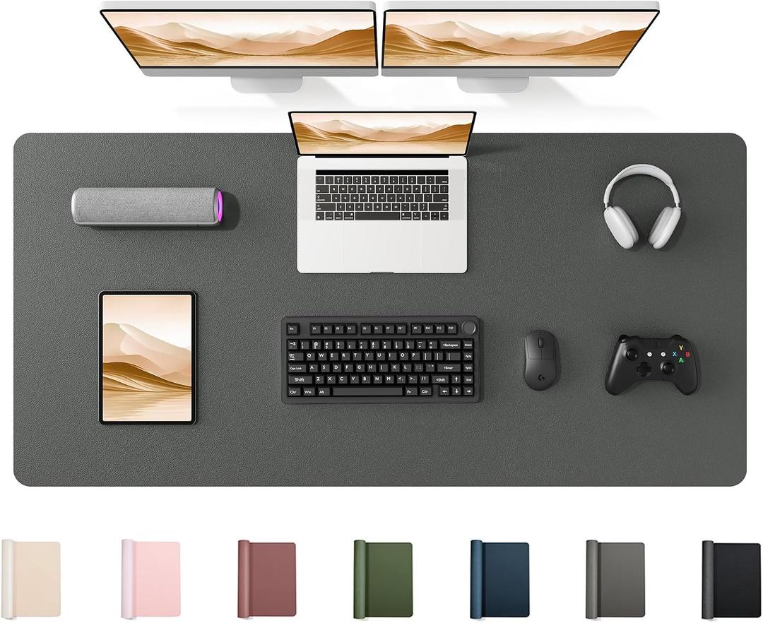 YSAGi 55" x 24" Large PU Leather Desk Mat for Keyboard and Mouse - Waterproof Non-Slip Desk Pad Protector for Office, Home, Writing Desk, Dark Grey