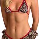 Women's 2 Piece Leopard Ruffle Bikini Sets Triangle Halter Y2k Swimsuit Contrast Trim Bathing Suit (Multicolor) M