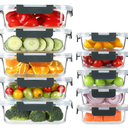 BAYZZ 10 Pack Glass Meal Prep Containers, Glass Food Storage Containers with Lids, Airtight Lunch Box, Freezer,Oven,Microwave and Dishwasher Safe