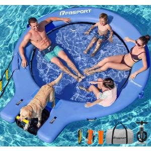 FBSPORT 8FT Inflatable Water Hammock Round Floating Ring with Boat Ramp