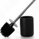 Ceramic Toilet Brush & Holder Set - Freestanding Deep-Cleaning Toilet Bowl Cleaner Brush, Stainless Steel Handle, Small & Sturdy for Storage, Easy to Clean, Non-Scratching (Matt Black)