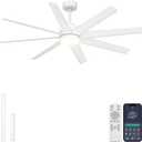 Ohniyou 60'' Ceiling Fan with Light - Modern White 8 Blades Ceiling Fan Remote&APP Control, Dimmable, DC Motor Outdoor Fan for Covered Patio, Living Room, Shop, Garage