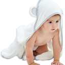 HIPHOP PANDA Hooded Towel - Rayon Made from Bamboo, Bath Towel with Bear Ears for Newborn, Babie, Toddler, Infant - Absorbent Large Baby Towel - White, 30 x 30 Inch
