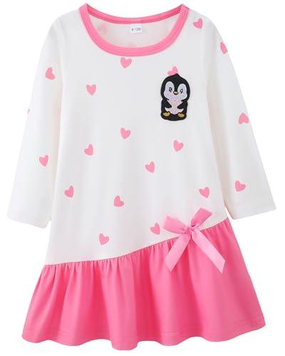 HIGHUZZA Baby Girl Clothes, Toddler Girls Long Sleeve Bow Tie Pink Penguin Print Outfits for Fall Casual Birthday Party 9-12 Months