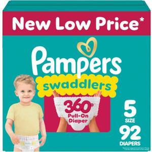 Pampers Diapers - Swaddlers 360 - Size 5, 92 Count, up to 100% Leakproof Comfy Dry Fit, Designed for Easy Changes, Pull On Baby Diaper (Packaging May Vary)