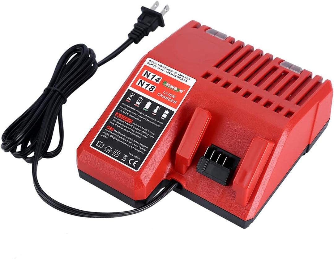 18 Volt Battery Rapid Charger Compatible with Mil-Waukee 18V Lithium Ion Battery 48-11-1850 48-11-1862 48-11-1860 48-11-1881 48-11-1840 48-11-1828 48-11-1813 48-11-1815, 3.0A 1 Hour Fast Charging