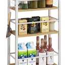 IBUYKE 7.8" Slim Rolling Cart,4 Tier Metal Kitchen Laundry Storage Cart,Industrial Narrow Utility cart,Trolley with Handle and Wooden Tabletop,for Kitchen, Living Room,Bathroom,Natural UTMJ065R