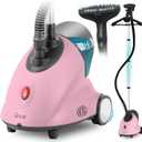 SALAV GS18-DJ Standing Garment Steamer with Roll Wheels for Easy Movement, 1.8L Water Tank for 1 Hour Continuous Steaming, Adjustable Pole for Storage, 1500 watts, Includes Descaler Packet, Pink