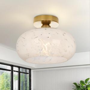 Frideko Home Semi Flush Mount Ceiling Light Fixture - Upgraded Larger Hallway Light Fixtures Globe Glass Close to Ceiling Lamp Gold Modern Light Fixture for Bedroom, Bathroom, Entryway, Kitchen (11 Inch, White Cloud)