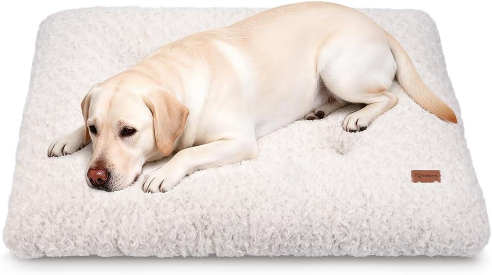 Dog Bed Crate Pad - Rosette Pattern White Velvet Pet Bed Anti-Slip Comfy Kennel Pad for Crates Rosette White XL (X-Large 42"x28")