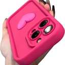 Love Heart Cute 3D Shockproof Thick Soft Silicone Case for Women Girls Compatible with iPhone Case (Pink,iPhone 16 Pro)