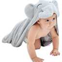 HIPHOP PANDA Hooded Towel - Rayon Made from Bamboo, Bath Towel with Bear Ears for Newborn, Babie, Toddler, Infant - Absorbent Large Baby Towel - Grey Elephant, 30 x 30 Inch