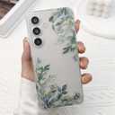 for Samsung Galaxy S23 FE Case, Floral Flowers Cute Aesthetic Clear Green Leaves Pattern Case for Women Girls,Transparent Slim Soft Shockproof Cover for S23 FE,Green Leaves