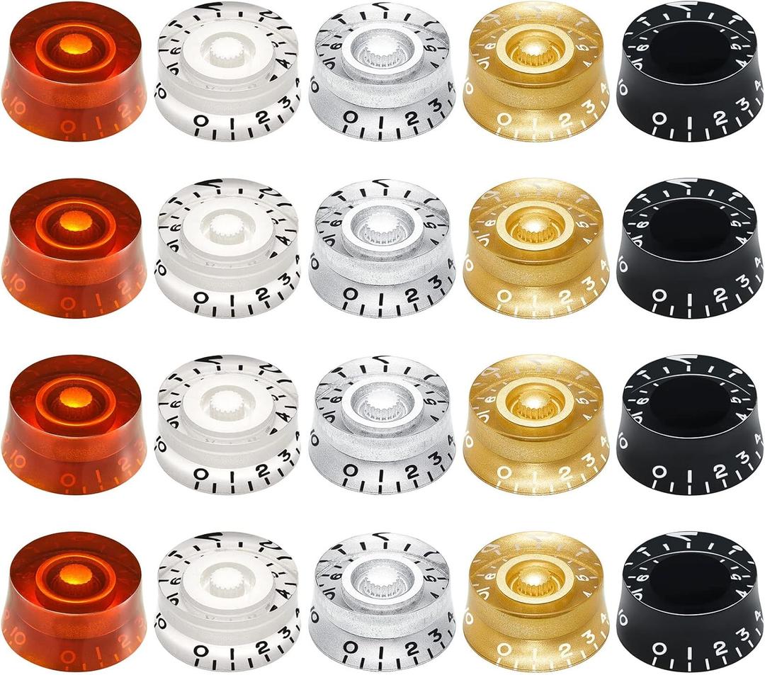 Nuanchu 20 Pieces Electric Guitar Knobs Top Hat Volume Tone Control Knobs Turning Guitar Knobs Speed Control Knob Vintage Pedal Control Knobs for Bass Instrument Parts Replacement, 5 Colors