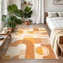 3x5 Washable Rug for Bedroom, Boho Geometric Small Area Rugs for Living Room Entryway Soft Low Pile Non-Slip Indoor Rug for Playroom Dorm Girls, Orange Multi, 3'x5'