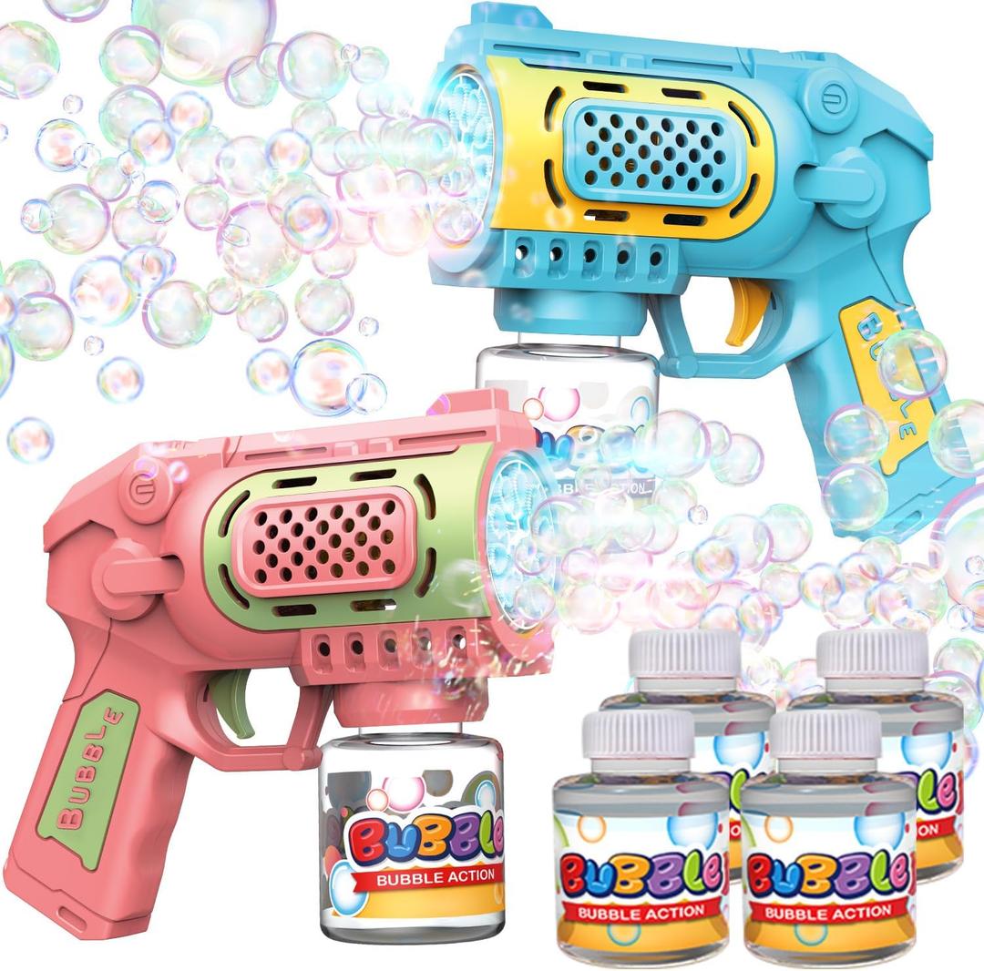 EagleStone Bubble Gun Toys for 3+ Year Old Kids Boys Girls, 2 Pack Automatic Bubble Machine with Bubble Solution, Summer Outdoor Kids Toys for Ages 3-4,4-6,5-7, Birthday Gifts for 3 4 5 6 7 8 Year Old (Pink,blue)