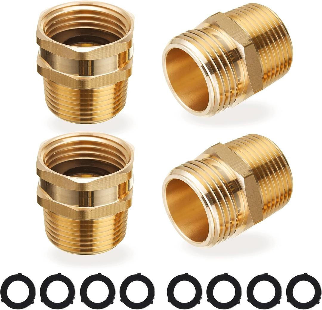 JOEJET Garden Hose Connector, 3/4'' GHT Female and Male to 3/4'' NPT Male, Metal Brass Water Hose to Pipe Thread Adapters and Fittings (3/4'' GHT to 3/4'' NPT)