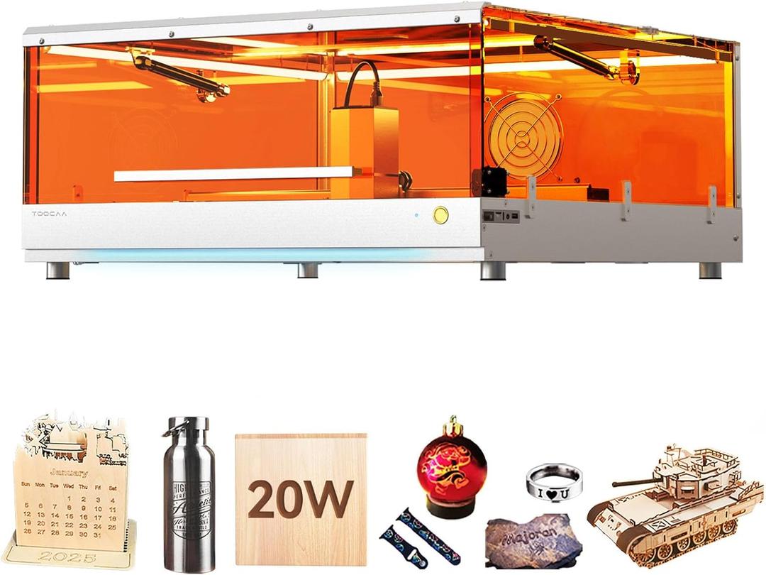 TOOCAA 20W Enclosed Laser Engraver Machine, 22" x 22" Bed Size,Laser Cutter and Lazer Engraving Machines for Tumblers Wood Metal Acrylic