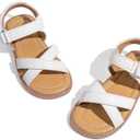 Toddler Girls Sandals Slip-On Open Toe Sandals Little Kid Non-Slip Soft Rubber Sole Princess Flat Shoes Size 24