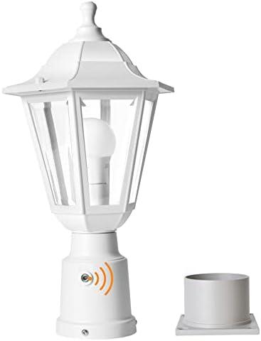 FUDESY Dusk to Dawn Outdoor Post Light, White Modern Exterior Post Lantern with Pier Mount Base, Plastic Waterproof Lamp Light Fixture for Garden Yard Patio Pathway, LED Bulb Included