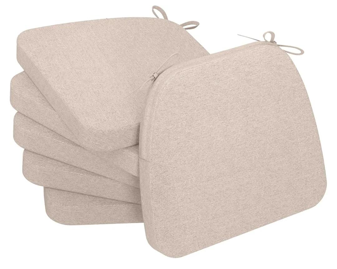 Accessories D-Shaped Chair Cushions, 2" Thick Dining Chair Pads with Ties and Removable, Machine-Washable Cover, 17" x 16", Set of 4 Oatmeal Beige